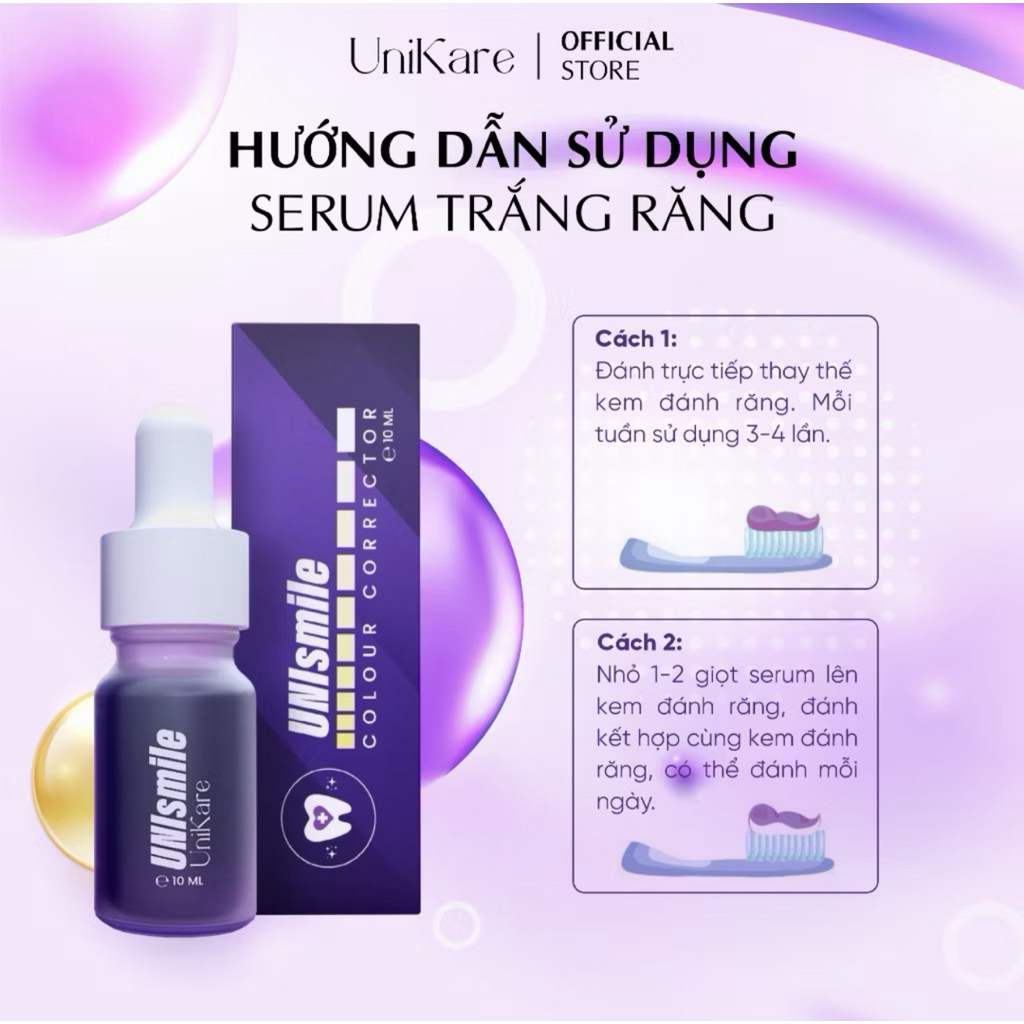 Serum Trắng Răng Unismile, Hỗ Trợ Cải Thiện Vết Ố Vàng Răng, Làm Sạch Mảng Bám Trên Răng Unikare 10ml