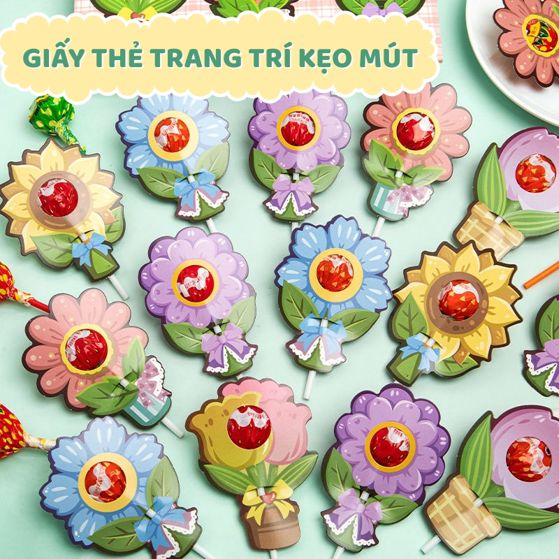 Thẻ cắm kẹo mút hình dễ thương – Giấy bọc kẹo dùng cho tiệc sinh nhật, đám cưới, sự kiện