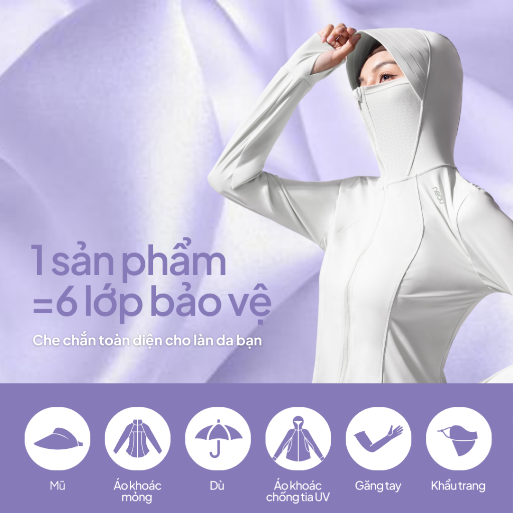 NEAU Áo Chống Nắng Nữ Có Mũ Tôn Dáng Mát Lạnh UPF50+ Logo Đổi Màu Theo Tia UV Khóa Kéo 2 Chiều - SlimFit SF501 | BigBuy360 - bigbuy360.vn