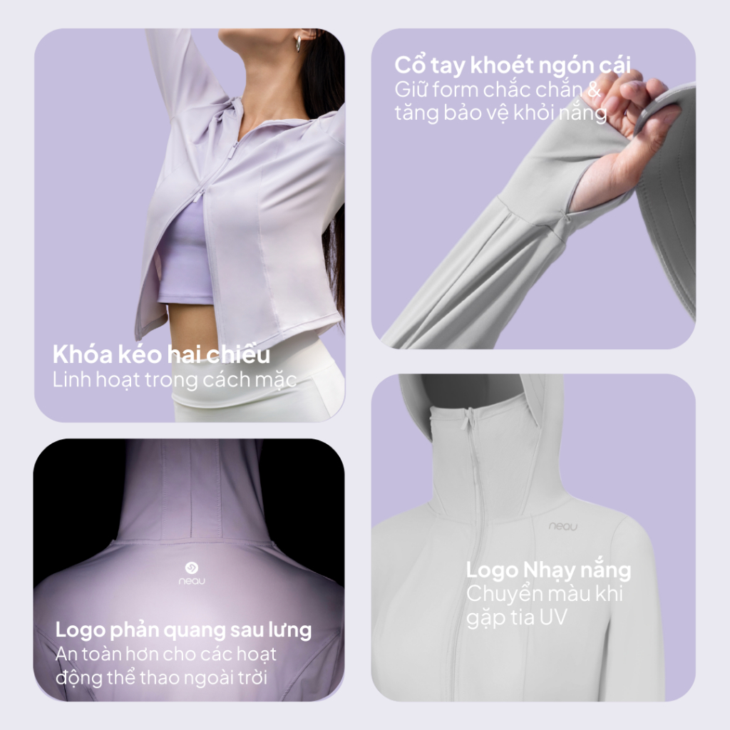 NEAU Áo Chống Nắng Nữ Có Mũ Tôn Dáng Mát Lạnh UPF50+ Logo Đổi Màu Theo Tia UV Khóa Kéo 2 Chiều - SlimFit SF501 | BigBuy360 - bigbuy360.vn
