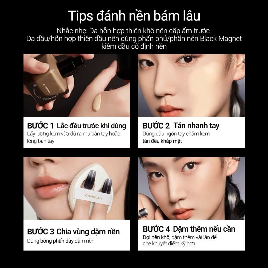 Kem nền Carslan Black Magnet Kháng nước Bám nền Bền màu suốt 24h | NHÍM HOUSE
