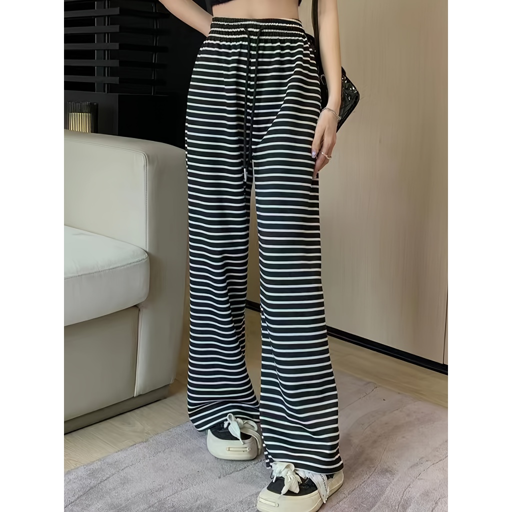 Quần thun sọc dài 98cm, quần thun ống suông lưng chun tăng chiều cao vải siêu mỏng thoáng mát mã 302