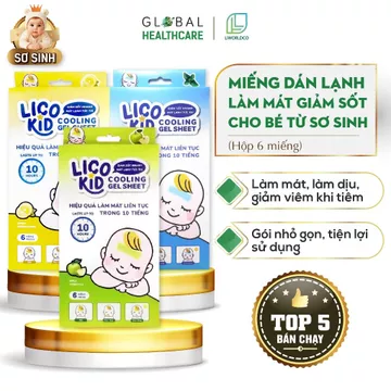 Miếng dán hạ sốt Licokid cho bé - hạ sốt, giảm đau, làm mát cơ thể (Hộp 6 miếng)