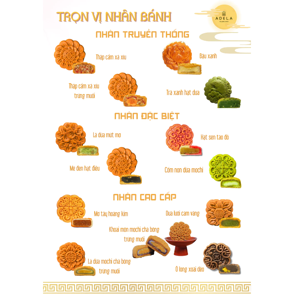 Bánh Trung Thu Nguyệt Hoa Khai Phúc – Hộp Quà Trung Thu Cao Cấp Adela Healthy Mooncake, mix ngẫu nhiên
