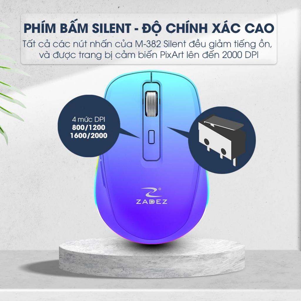 Chuột Silent ZADEZ M-382Z - Kết Nối Bluetooth Và USB Receiver, Pin Sạc, DPI 2000 Độ Chính Xác Cao