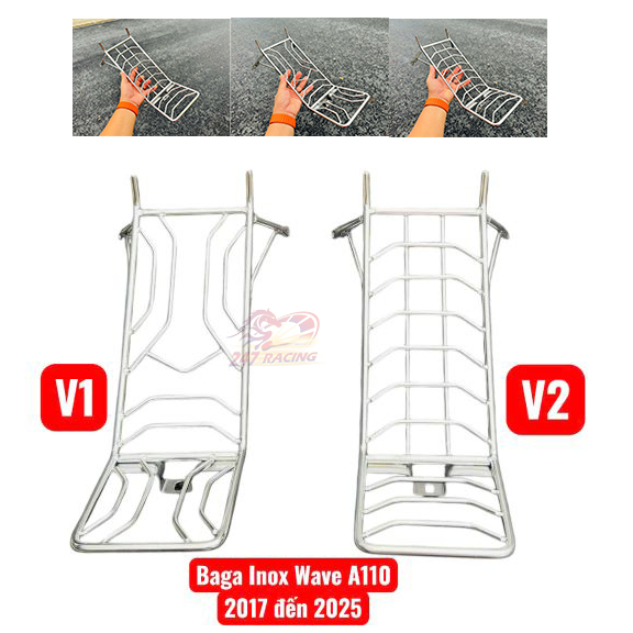 Baga xe máy mẫu Xương Cá INOX V1 và V2 gắn xe WAVE A110 đời 2017 đến 2025 hàng chất lượng giá tốt