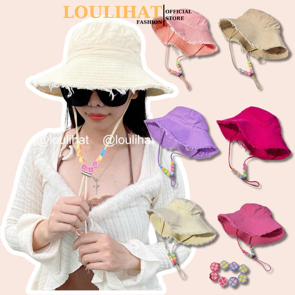 Nón bucket tua rua viền rách phối dây hạt hoa LOULIHAT, mũ tai bèo ...