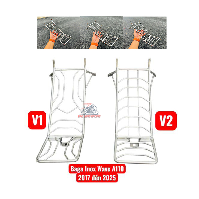 Baga xe máy mẫu Xương Cá INOX V1 và V2 gắn xe WAVE A110 đời 2017 đến 2025 hàng chất lượng giá tốt