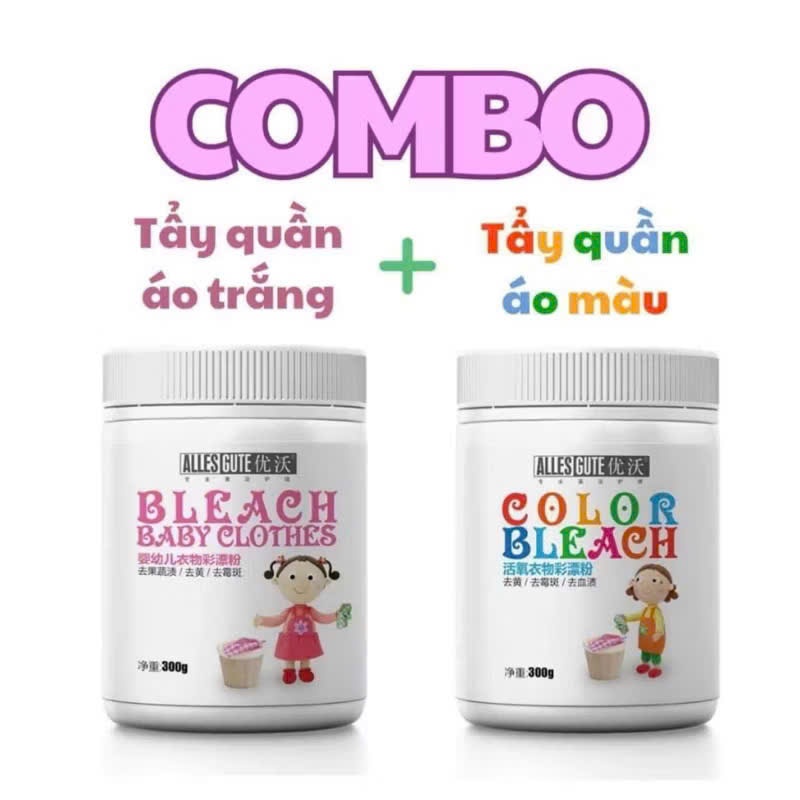 Combo Bột Tẩy Nấm Mốc Vết Bẩn Quần Áo Trắng, Bột Tẩy Quần Áo Màu Hiệu Quả Không Mùi An Toàn Cho Bé 300g Mẫu Mới 2025