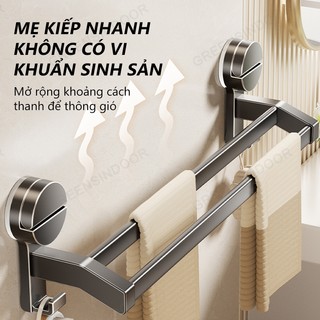 Giá Treo Khăn Nhà Tắm 2 Tầng GREENSINDOOR Điều Chỉnh Độ Dài, Cốc Hút Không Khoan Đục,Kệ Để Đồ, Thanh Treo Dép, Phơi Đồ