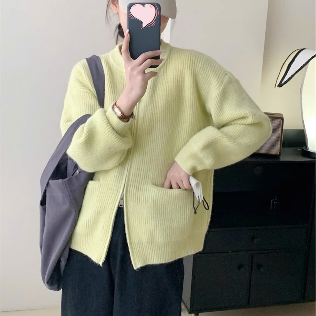 Áo khoác len cardigan chất len dệt kim thiết kế khóa kéo 2 chiều phong cách thời trang thu đông BA SP50