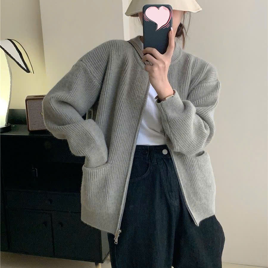 Áo khoác len cardigan chất len dệt kim thiết kế khóa kéo 2 chiều phong cách thời trang thu đông BA SP50