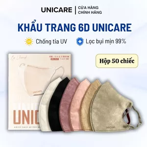 Khẩu trang 6D Unicare Pro Mask 3 lớp kháng khuẩn ngăn ngừa bụi mịn và chống tia UV, dây đeo cải tiến không đau tai