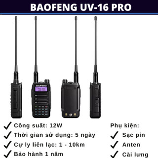 Bộ Đàm baofeng UV-16 Pro IP68 Chống Nước Khoảng Cách 30-50km Băng Tần Kép Bảo Hành 24 Tháng
