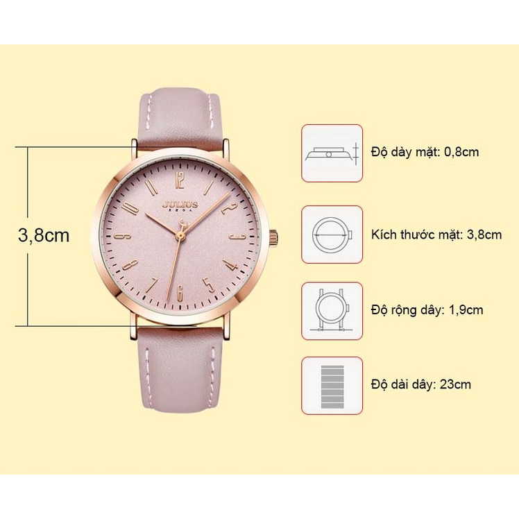 Đồng Hồ Nữ JA-1017D Julius Hàn Quốc Dây Da (Hồng)