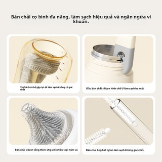 Youkebei bộ cọ rửa bình sữa, cọ rửa ống hút bằng silicon tiện lợi, kèm kệ úp bình sữa, dụng cụ vệ sinh an toàn cho bé