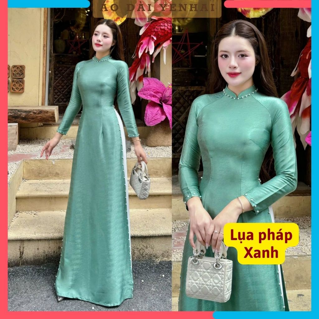 Áo dài thiết kế đính ngọc chất lụa pháp cao cấp sang trọng