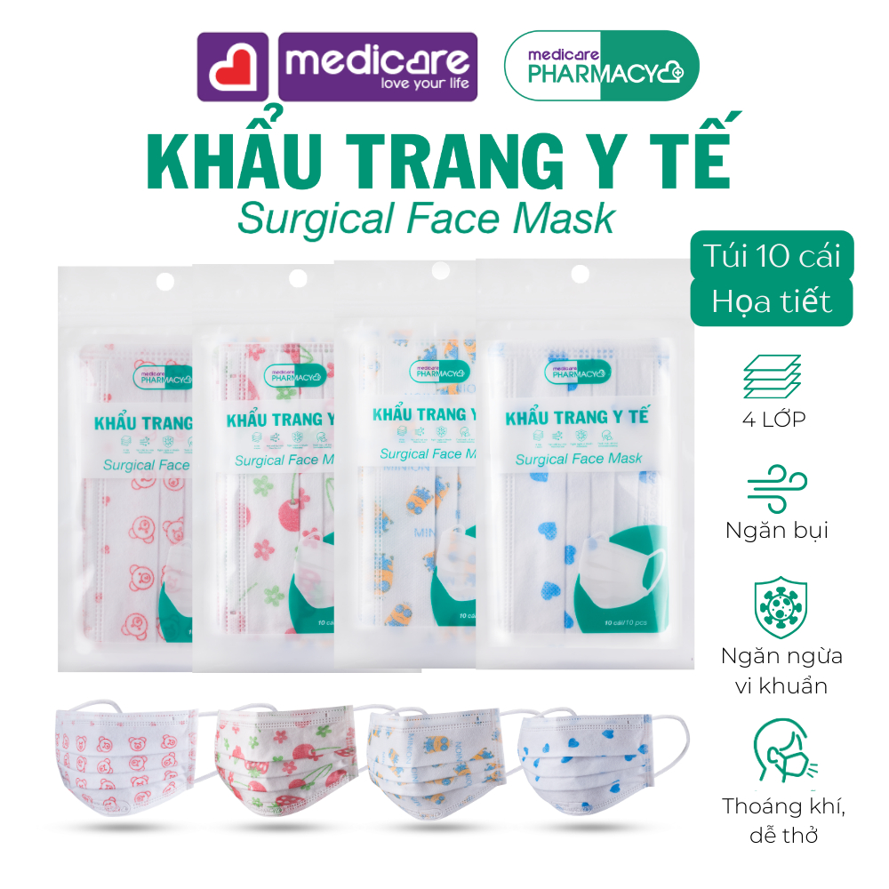 Khẩu Trang Y Tế MEDiCARE PHARMACY 4 lớp 10 cái 1 bịch