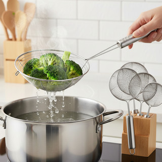 Vợt chiên inox vớt ráo dầu cán dài có móc treo tiện lợi - Vợt vòng cán inox vớt thức ăn lẩu chiên