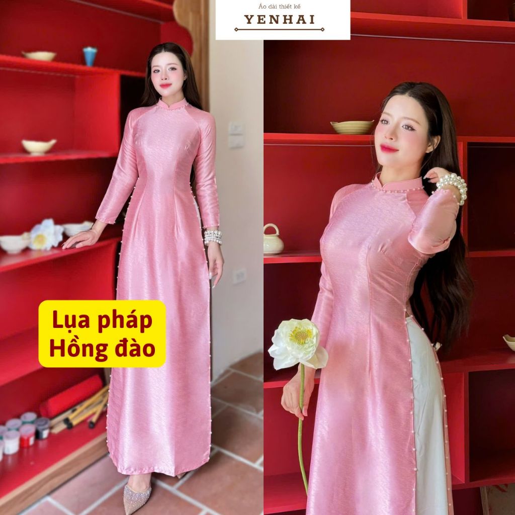 Áo dài thiết kế đính ngọc chất lụa pháp cao cấp sang trọng
