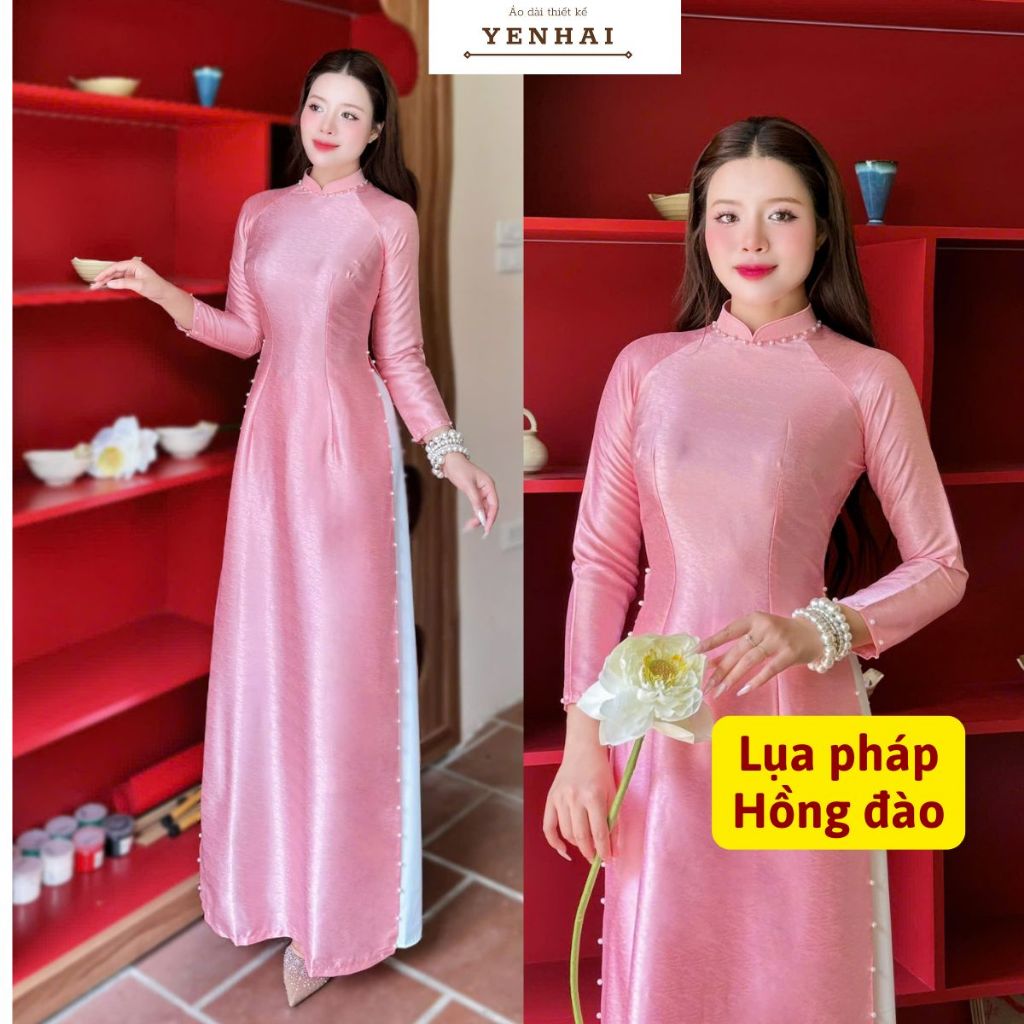 Áo dài thiết kế đính ngọc chất lụa pháp cao cấp sang trọng