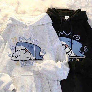 Áo khoác hoodie nỉ nữ nam form to rộng chất liệu dày dặn có mũ unisex in hình cá mập UXK