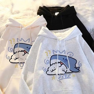 Áo khoác hoodie nỉ nữ nam form to rộng chất liệu dày dặn có mũ unisex in hình cá mập UXK