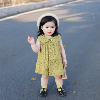 Váy Cho Bé Gái, Váy Chấm Bi Cho Bé Gái  Dáng Suông Cổ Bẻ Mặc Đi Học Đi Chơi Chất Liệu Mềm Mại