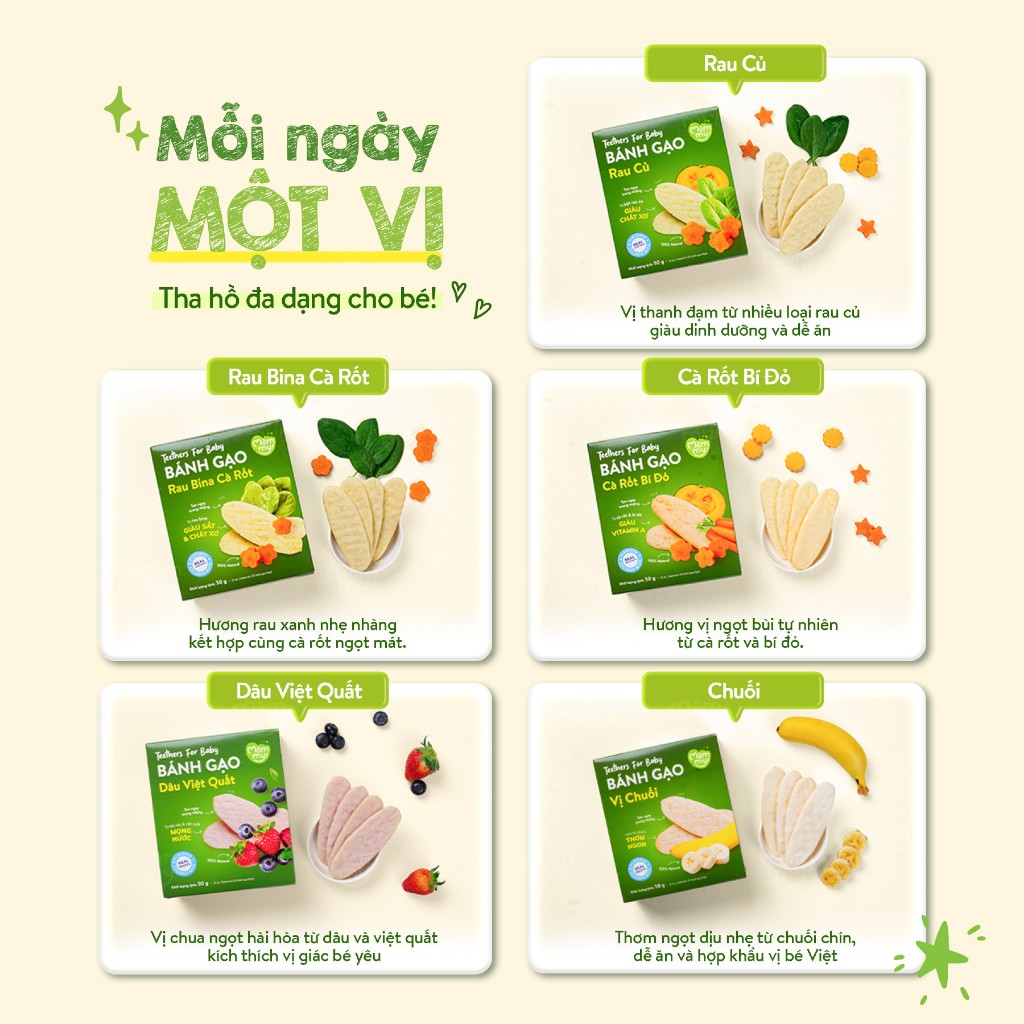 Bánh gạo dẹt rau củ Mămmy cho bé từ 6 tháng, giúp bé tập nhai bổ sung dinh dưỡng