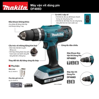 Máy khoan vặn vít dùng Pin G 18V Makita DF488DZ | DF488DWAE - Chính hãng - Bảo hành 6 tháng