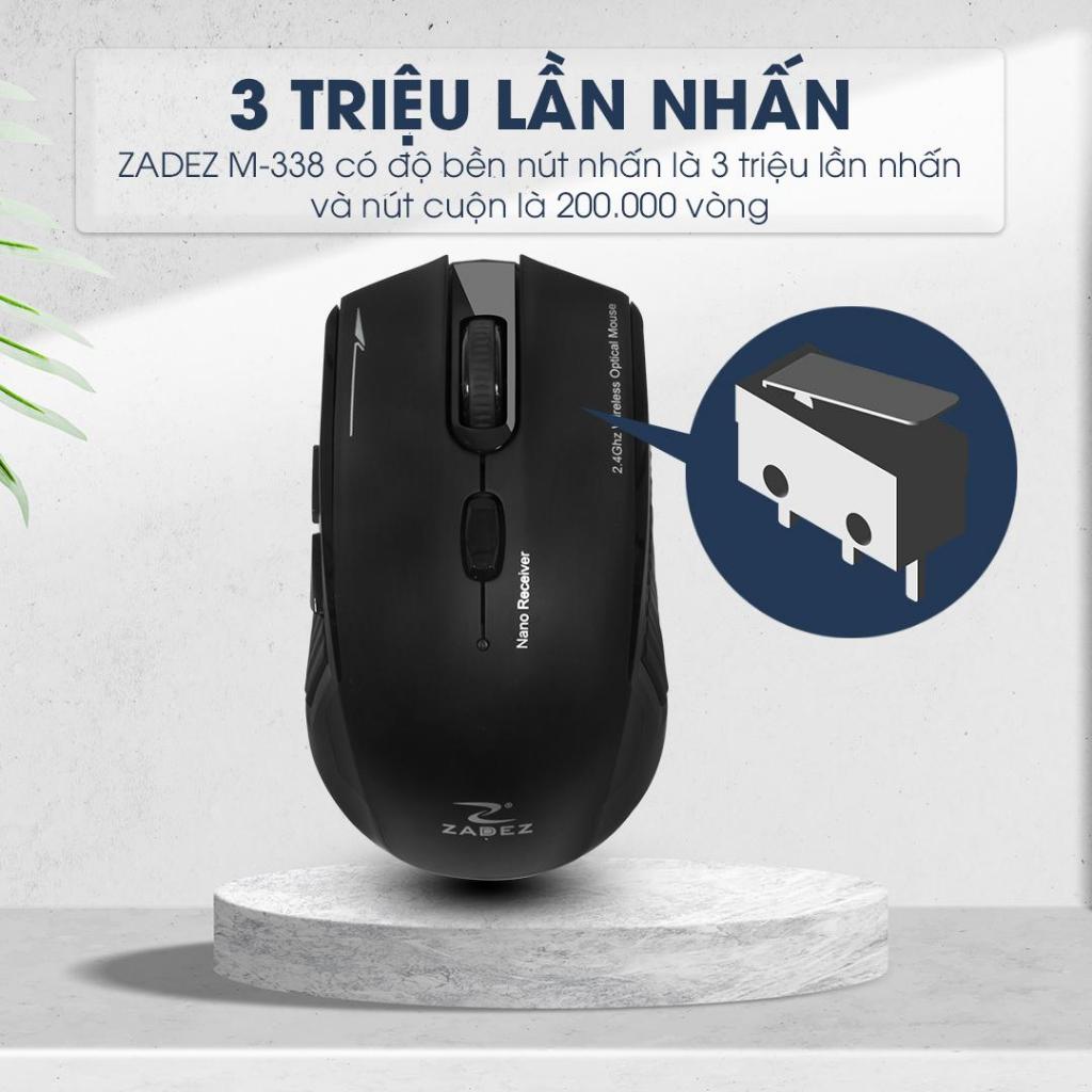 Chuột Không Dây ZADEZ M-338 - Cảm Biến PixArt, 1600DPI, Thiết Kế Ergonomic