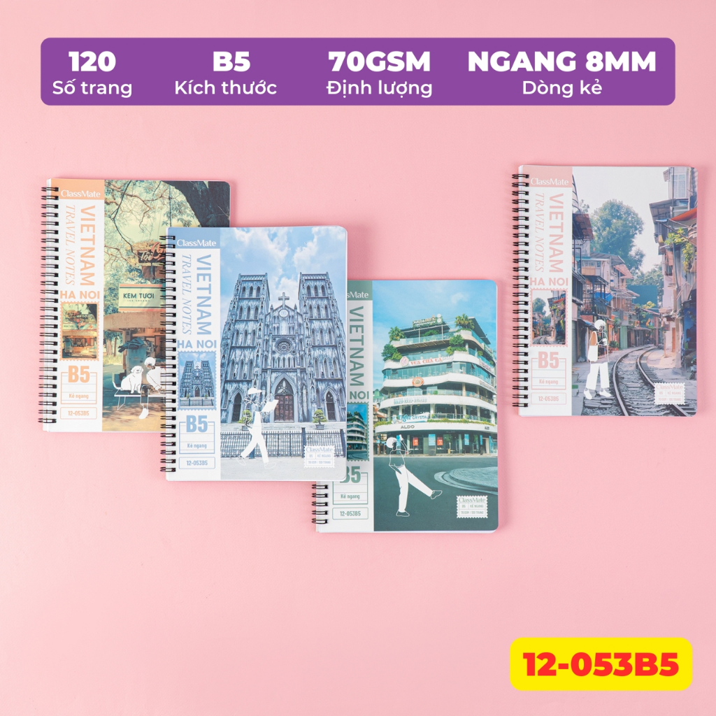 Sổ Lò Xo Travel Note 70gsm, Sổ Tay Ghi Chép Dòng Kẻ Ngang 120 Trang, Sổ B5 A5 Classmate Take Note, Plan