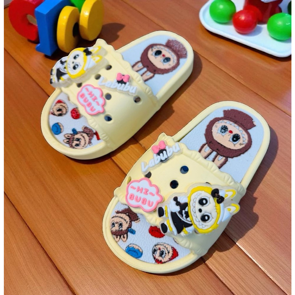 TĂNG SIZE - Dép bánh mì thời trang in hình 3D cho bé gái hình thỏ labubu CÓ ĐÈN mềm êm chân