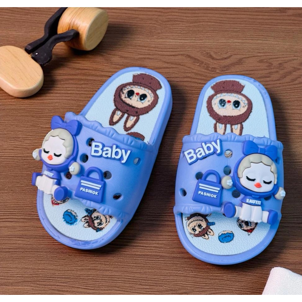 TĂNG SIZE - Dép bánh mì thời trang in hình 3D cho bé gái hình thỏ labubu CÓ ĐÈN mềm êm chân