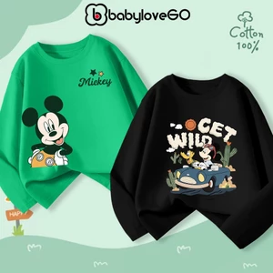 Áo thu đông dài tay bé trai BabyloveGO BST DISNEY 2026 áo thun cổ bo tròn chất cotton mềm mại cho bé 1-10 tuổi
