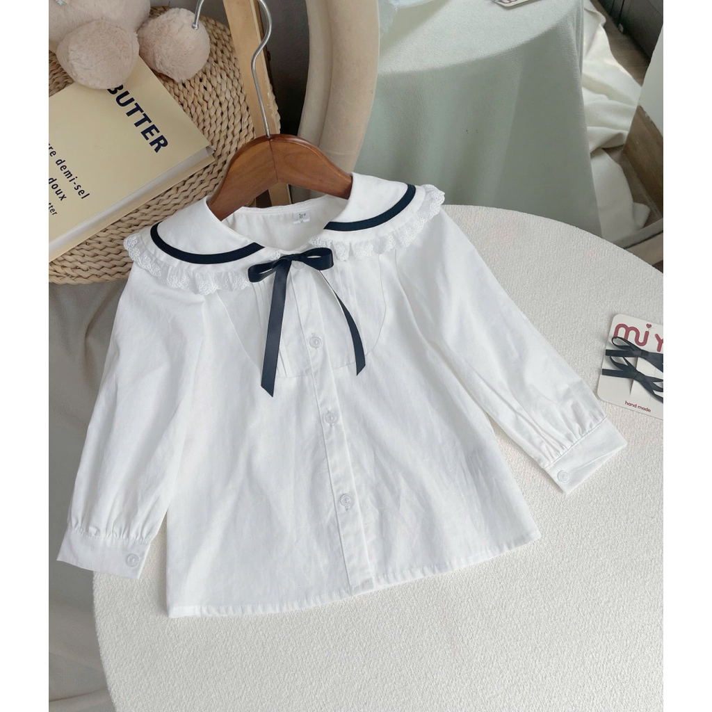 Áo sơ mi trắng bé gái 2–12Y (12–45kg) tay dài tay ngắn bèo và yếm sát nách J3011 SD1 SD3 SD4 SD5 S11 SD9 S01