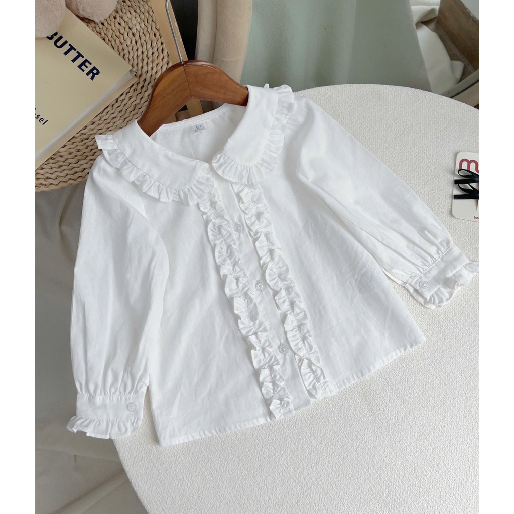 Áo sơ mi trắng bé gái 2–12Y (12–45kg) tay dài tay ngắn bèo và yếm sát nách J3011 SD1 SD3 SD4 SD5 S11 SD9 S01