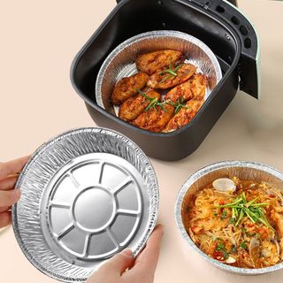 Combo 150 khay giấy bạc lót nồi chiên không dầu 18cm chống dính tiện lợi dùng nướng tặng kèm 10 khay