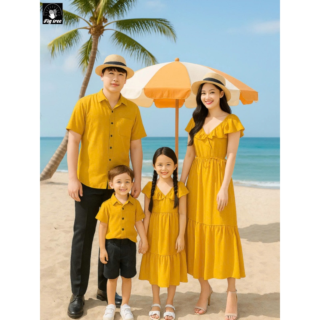 Đồng Phục Gia Đình Fig Tree - Màu Vàng Đũi Tươi Sáng Model Đi Tiệc, Chơi Tết, Chụp Hình Siêu Sang