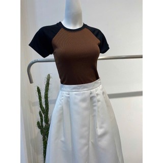 Áo ráp lăng tay ngắn phối tay màu đen, áo tay ngân dáng babytee -LYLYNA A46