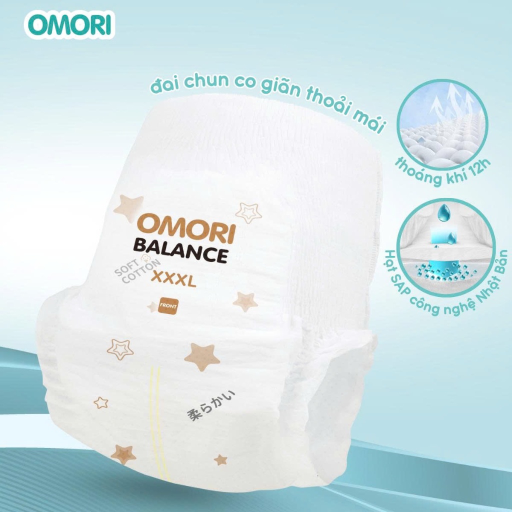 Combo 3 Bịch Tã/Bỉm Quần Omori Balance M50/L46/XL42/XXL40/XXXL38 Cho Bé Từ 6 - 20kg