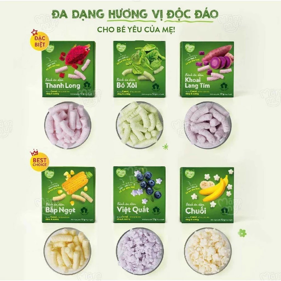 Bánh ăn dặm Mămmy rau củ trái cây tự nhiên bổ sung canxi giúp bé phát triển toàn diện, hộp 12g
