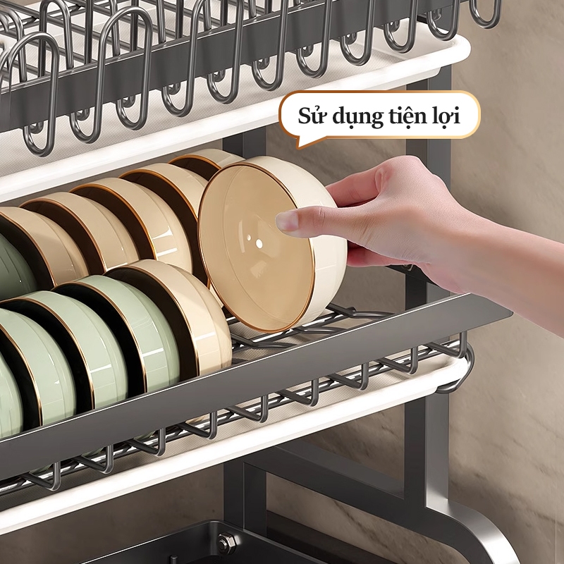 iSPECLE Kệ Để Bát Đĩa 2/3 Tầng Thép Carbon - Tích Hợp Giá Cốc, Đũa, Dao & Thớt, Có Khay Hứng Nước