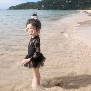 Váy Bơi Cho Bé Gái, Váy Tay Dài Ren Bồng Xinh Xắn Cho Bé Gái Chất Liệu Co Giãn 4 Chiều