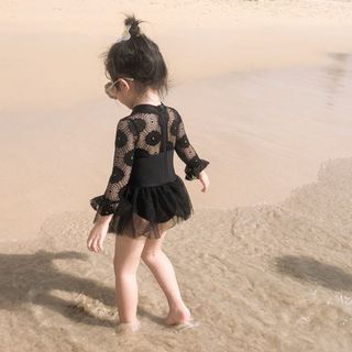 Váy Bơi Cho Bé Gái, Váy Tay Dài Ren Bồng Xinh Xắn Cho Bé Gái Chất Liệu Co Giãn 4 Chiều