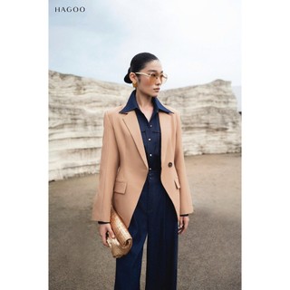 Áo Blazer nữ dài tay ve cổ vạt chéo HAGOO phong cách tối giản công sở thanh lịch [B8019]