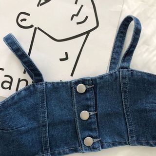 Đồ Bộ Bé Gái, Sét Bò Cho Bé Gái Thiết Kế Áo 2 Dây Kèm Quần Ống Rộng Chất Liệu Jean Mềm Mại