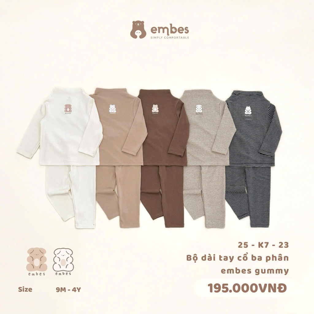 Bộ Quần Áo Thu Đông Cao Cổ 3 Phân Hoạ Cho Bé Embes, Bộ Dài Tay Chất ...