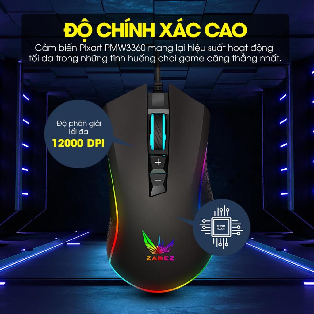 Chuột Gaming Có Dây ZADEZ GT-615PM - 12.000 DPI Cảm Biến Pixart PMW3360, 7 Nút Tính Năng