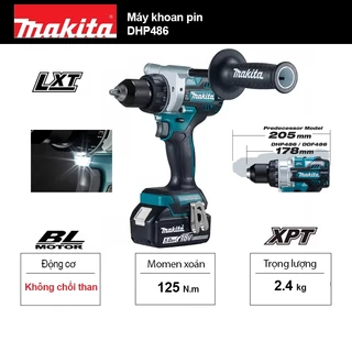 Máy khoan động lực dùng pin 18V Makita DHP486 Z, RTE (Momen xoán 125Nm)
